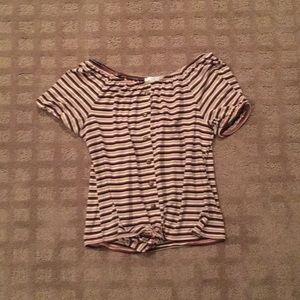 Off-the-Shoulder top— Black, Beige, and Purple